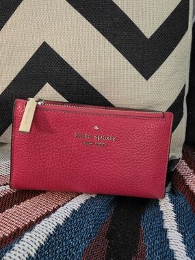 kate spade Hot Pink Pebbled Leather Zip Wallet